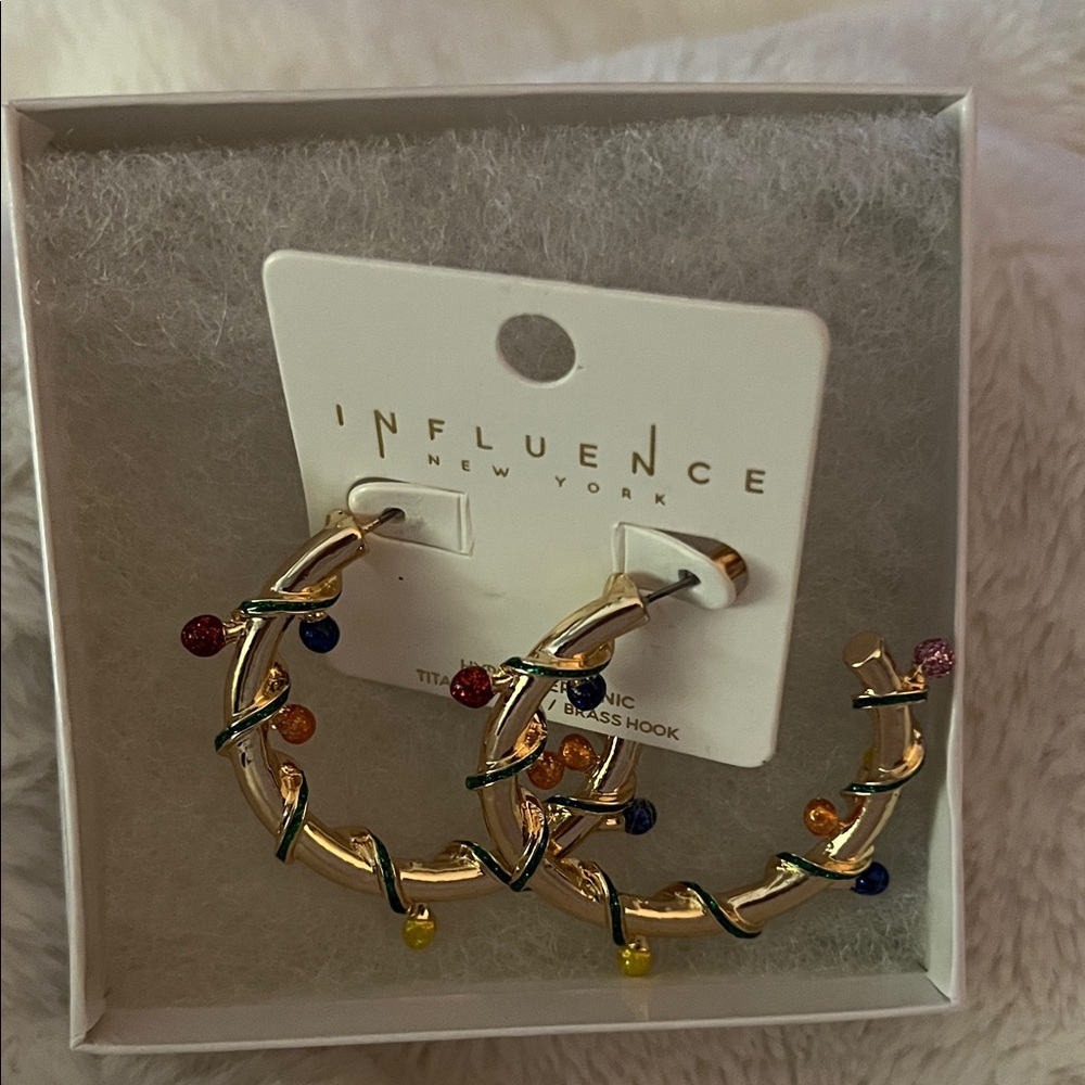 Holiday Gold Hoop Earrings with Multicolor Accents
